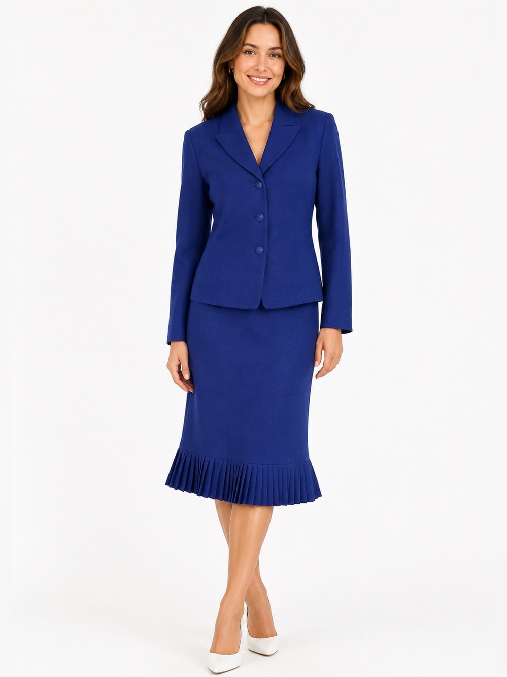 Le Suit Royal Blue Blazer and Skirt Set